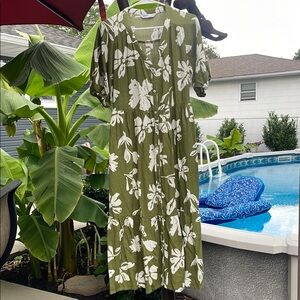 Sonoma Green and White Floral Maxi Dress